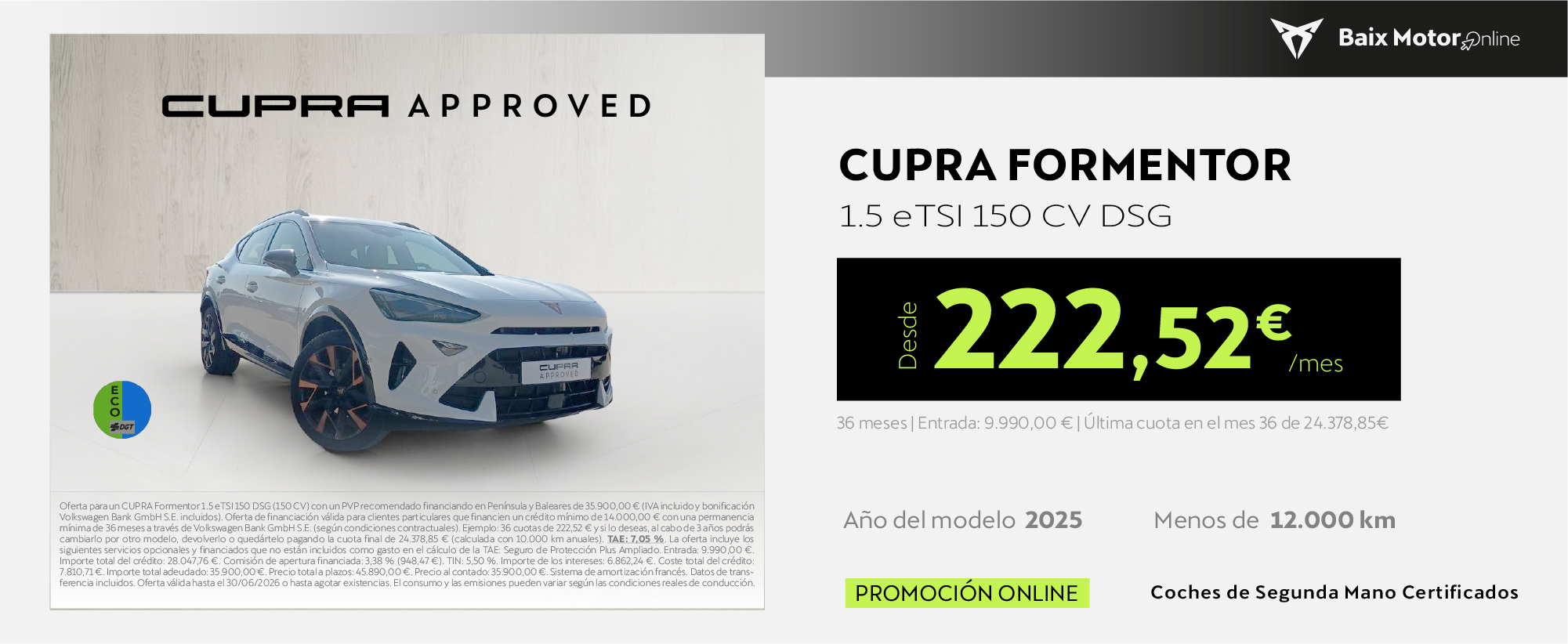 CUPRA Formentor eTSI 222,52€/mes*